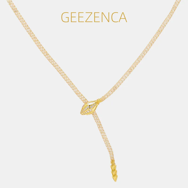 

GEEZENCA итальянские ювелирные изделия S925, серебро с кубическим цирконием, тканая сетчатая цепочка, ожерелье для женщин, модный змеиный свитер 60 см, ожерелья, подарок