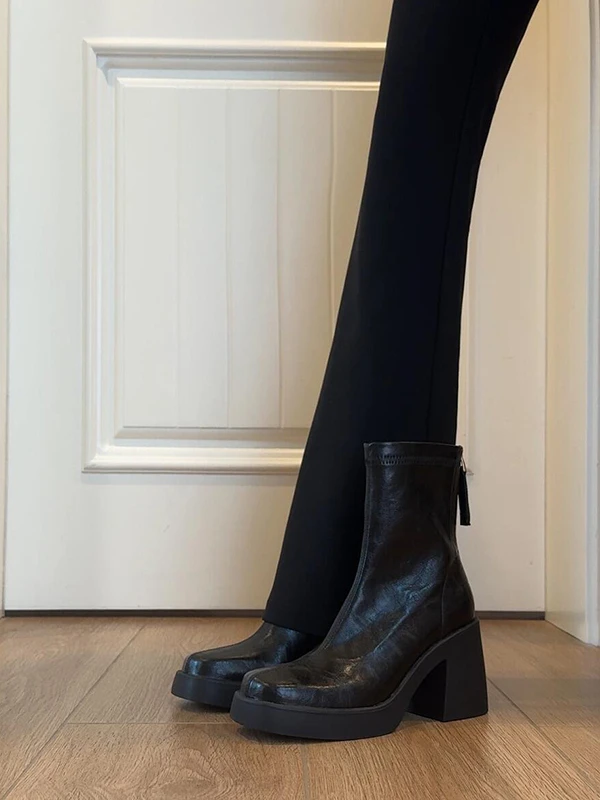 

Женские ботильоны на платформе, кожаная модная обувь на высоком каблуке, трендовые дизайнерские классические туфли на массивном каблуке 2025, новые туфли-лодочки в готическом стиле, зимние Botas Mujer