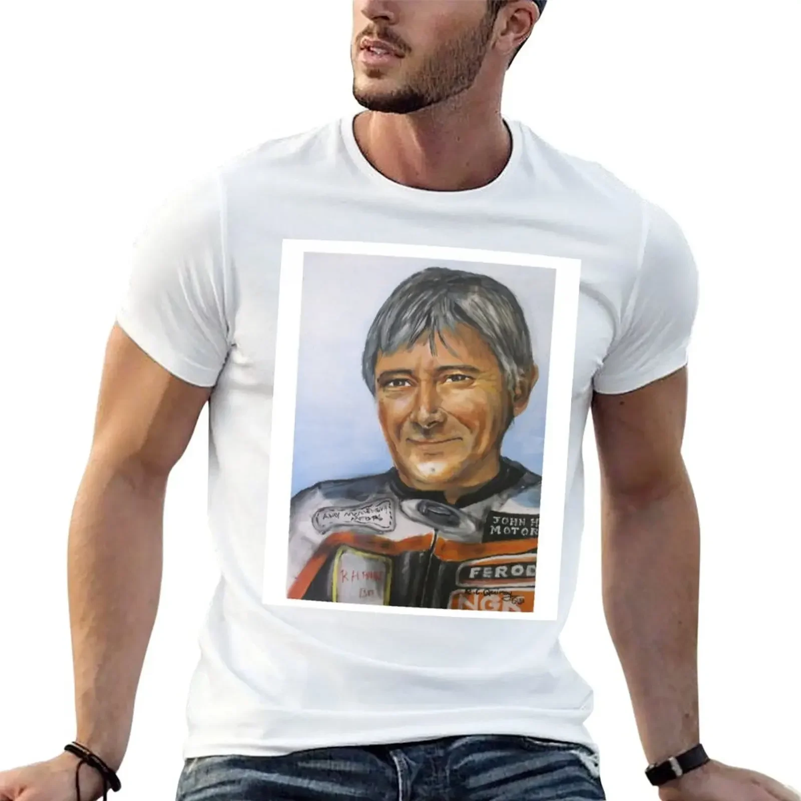 

Oil portrait of Joey Dunlop T-Shirt summer tops graphic t shirt vintage Short sleeve tee aesthetic clothes mens clothes