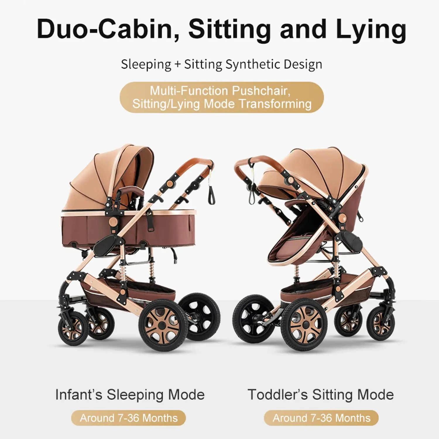 Baby Stroller 2 in 1 Bassinet Stroller Pushchair Foldable Reversible Seat Pram for Newborns to Toddlers Upto 55lbs