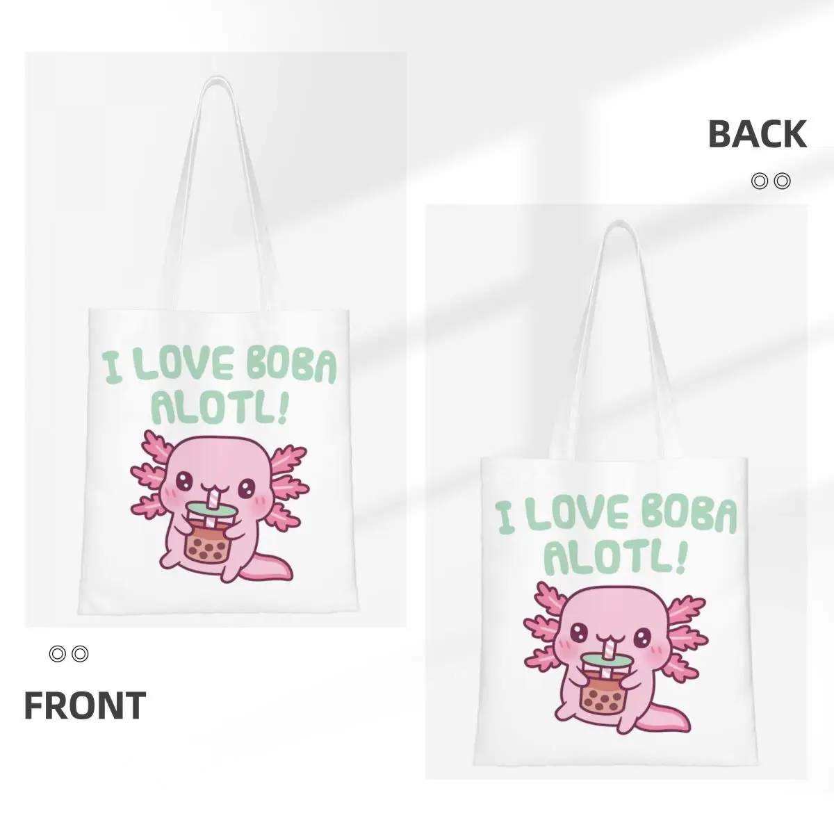 Niedlich axolotl ich liebe boba viel Leinwand Einkaufstasche trend ige große Kapazität Einkaufstasche für Unisex entzückende Axolotl Reisetaschen