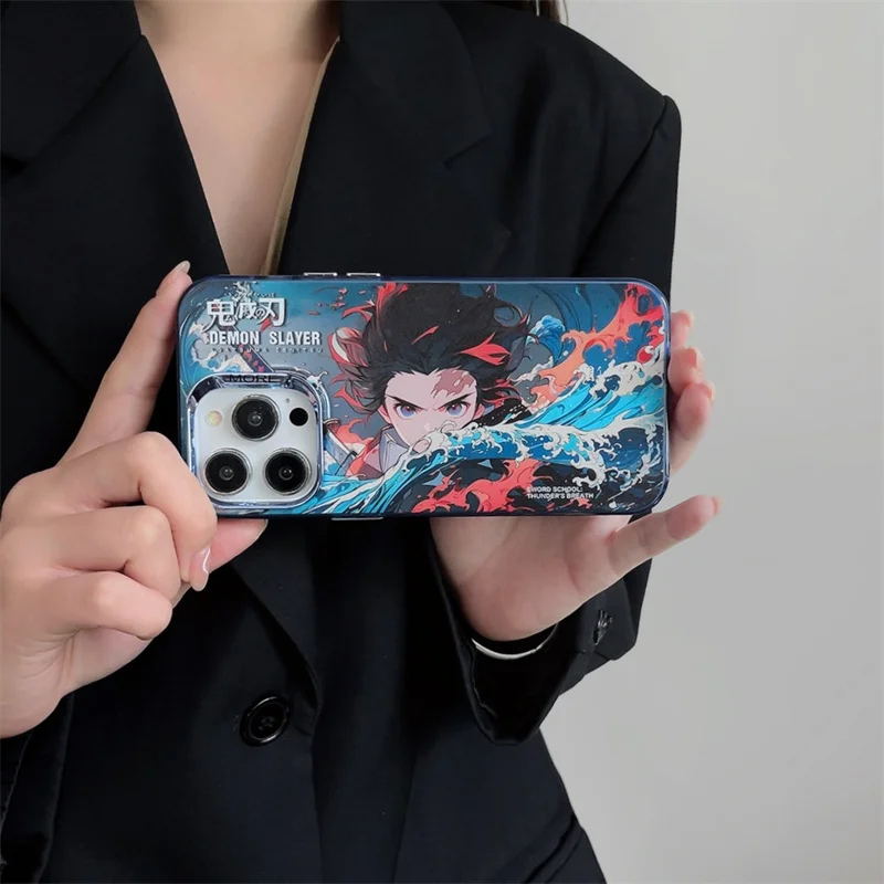 Simpatico cartone animato Demon Slayer Nezuko Tanjirou Giyuu Custodia per telefono per iPhone 16 15 13 14 12 11 Pro Max Placcatura opaca antiurto Cover