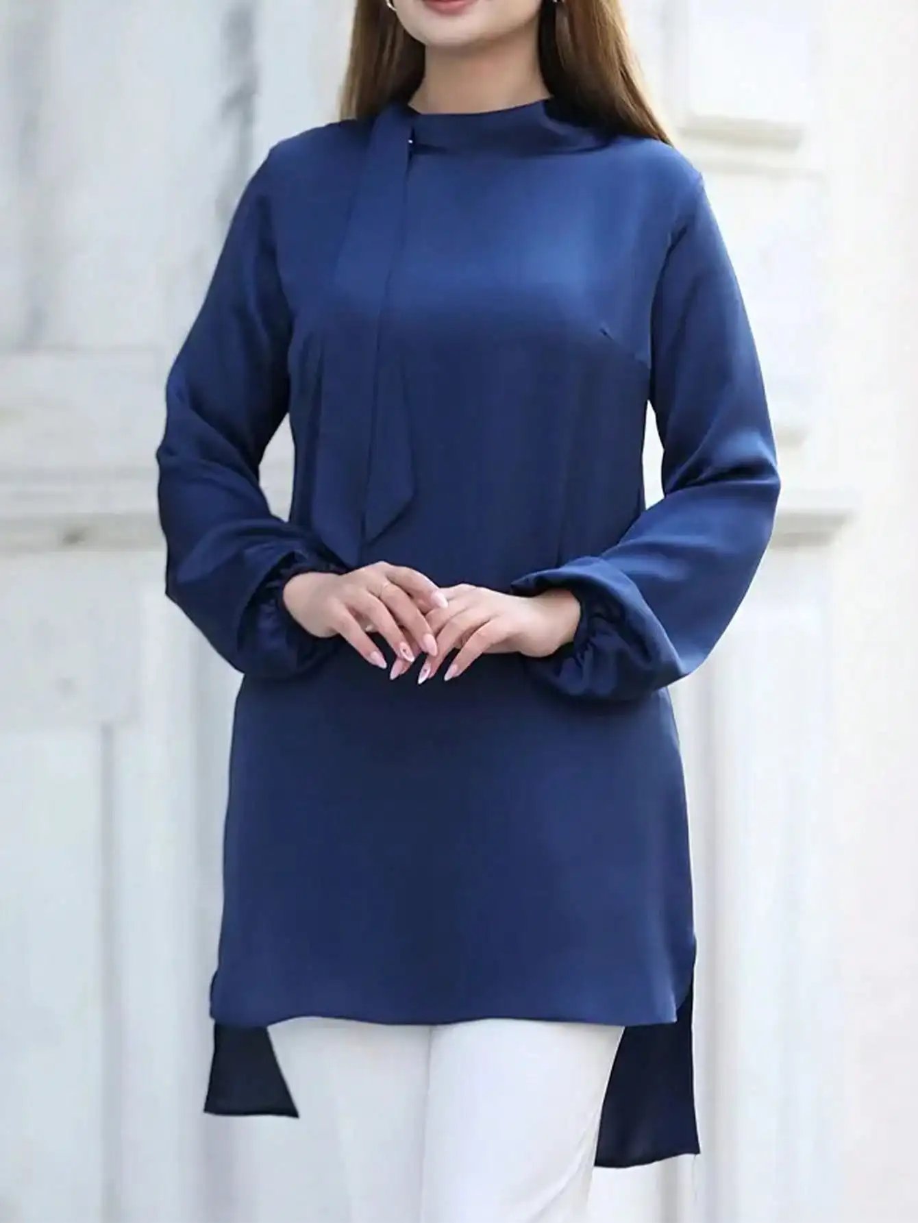 

2026 Women's Casual Elegant and Comfortable Ramadan Solid Color Stand Collar Robe, Suitable for Daily Travel
