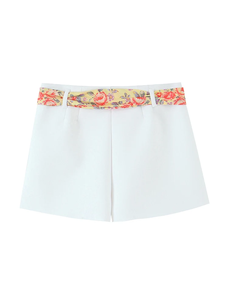 KUCLUT أزياء النساء مع حزام أبيض الجانب سستة ألف خط التنانير الصغيرة السراويل خمر عالية الخصر الإناث شيك سيدة السراويل