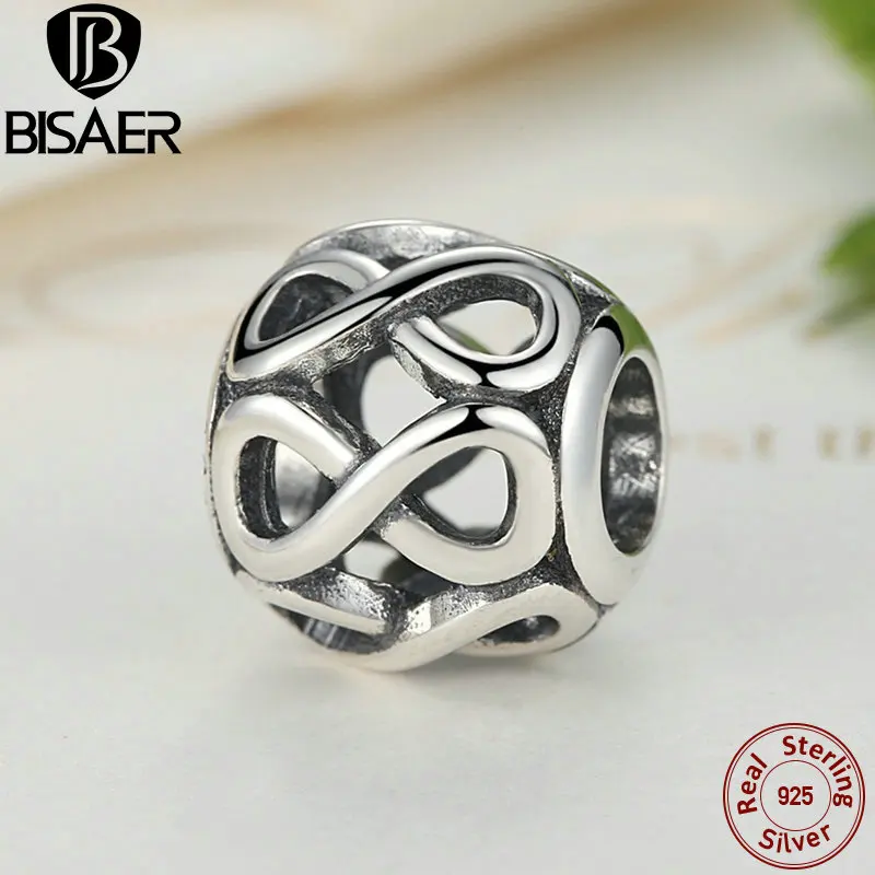 BISAER 925 Sterling Silver Infinite Charms Infinity Beads Fit Charms Silver 925 Original Bracelet Women Beads Jewelry Making