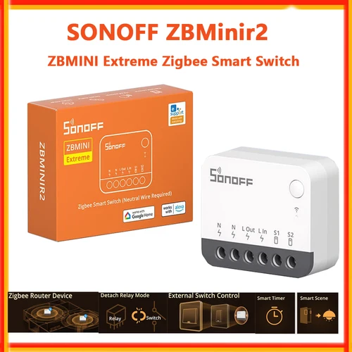 SONOFF Zbminir2 Extreme Zigbee interruptor inteligente hogar inteligente módulo de interruptor DIY ZBMini Control de interruptor externo a través de la aplicación eWelink Alexa