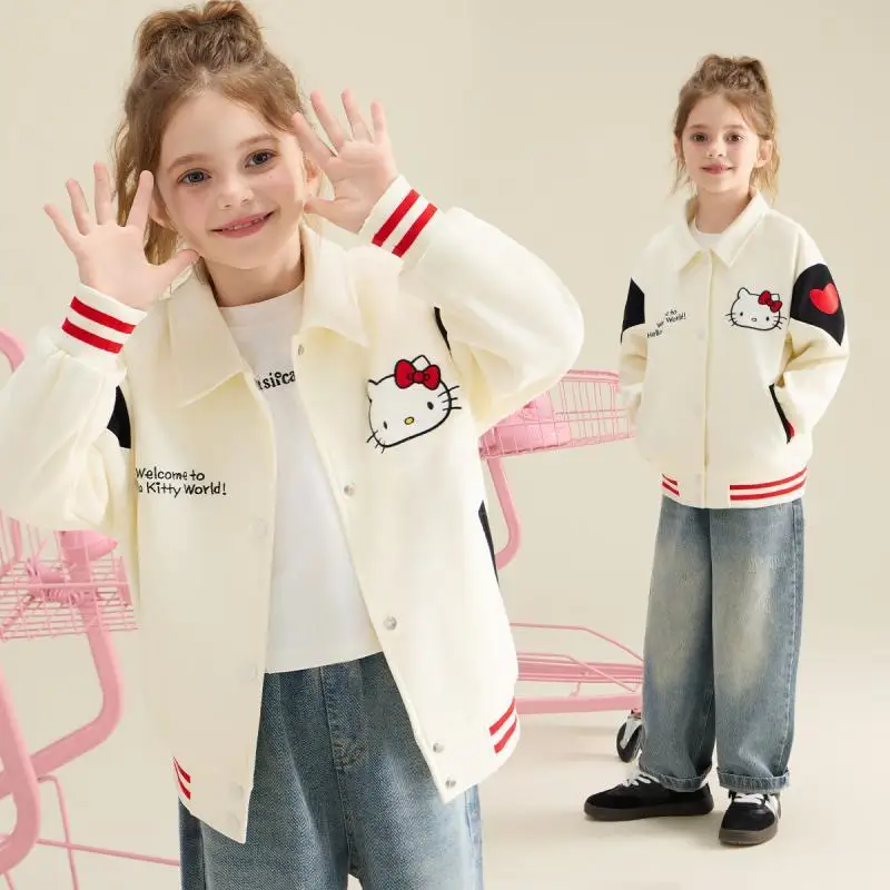 Long Sleeve Sport Coat Sanrio Hello Kitty Spring Summer Motion Style Heart-Shaped Girl Fashion Lapel Hello Kitty Capless Jacket