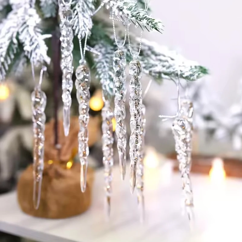 12/24Pcs Crystal Snowflake Clear Simulation Ice Pendants Xmas Tree Hanging Ornaments Winter Theme Party Christmas Decor