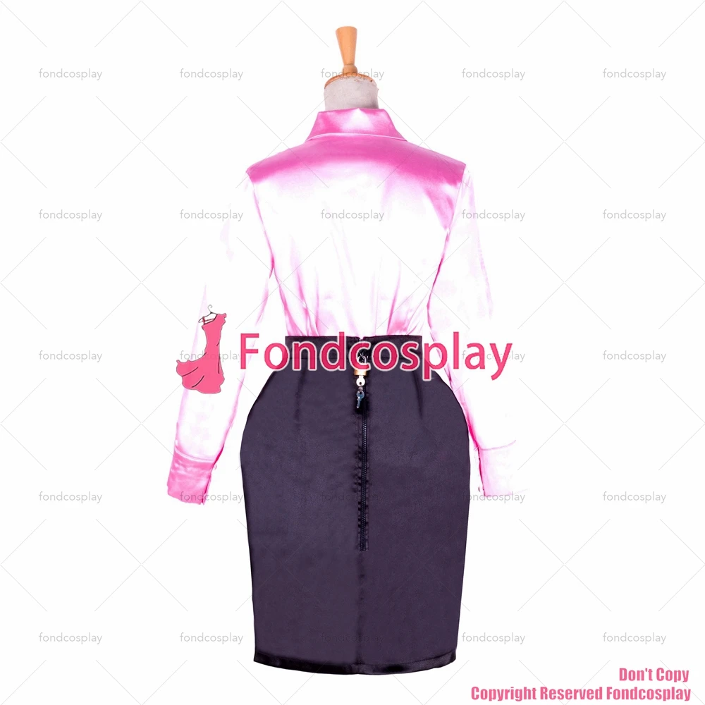 fondcosplay adult sexy cross dressing sissy maid short fetish pink satin blouse black Skirt Uniform Cosplay CD/TV [G1762] - view 3