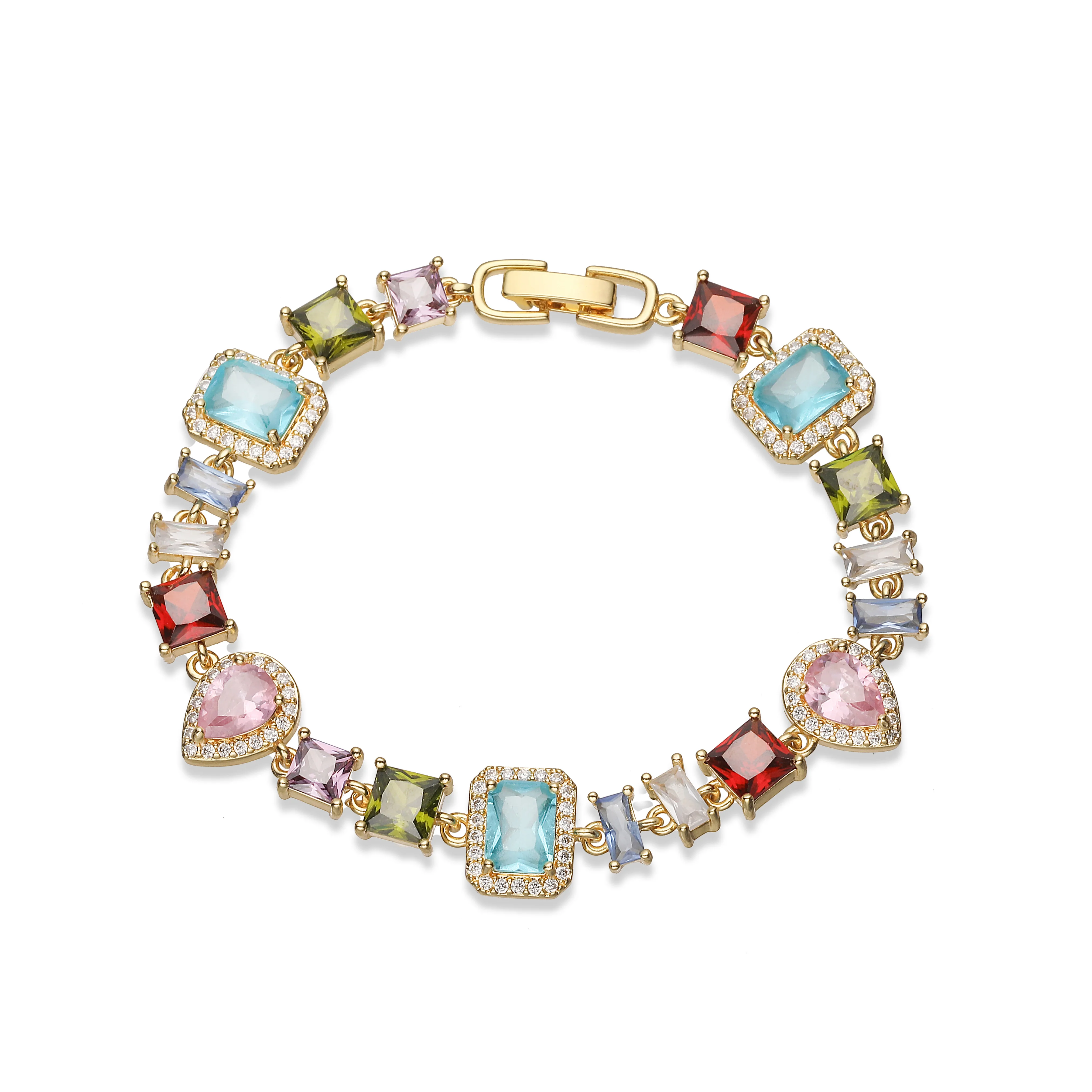 HECHENG Böhmischer Stil, geometrischer CZ-Stein, farbige Halskette, Armband, Hip Hop, Retro, Unisex, Kupfer, Metall, Schmuck, 1-teilig – Detail 5