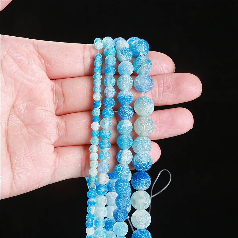 Wholesale Natural Stone Lake Blue Weathered Agate Bead Round Loose Spacer 4 6 8 10mm For Jewelry Making Diy Necklace Bracelet