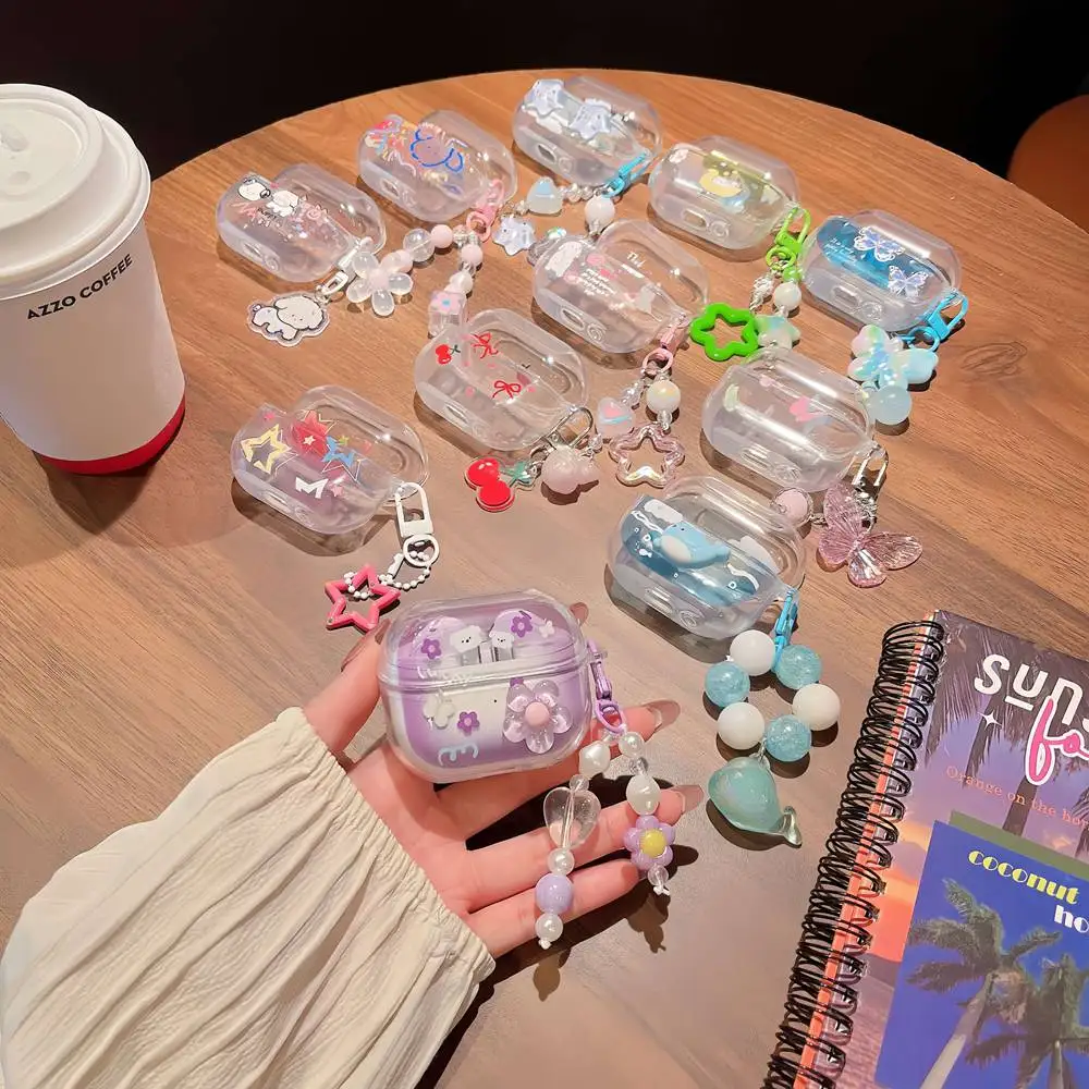 Cute Cartoon Cherry Bow Earphone Case For Samsung Galaxy Buds 3 / Buds 3 Pro Wireless Headset Clear Soft TPU Protective Cover