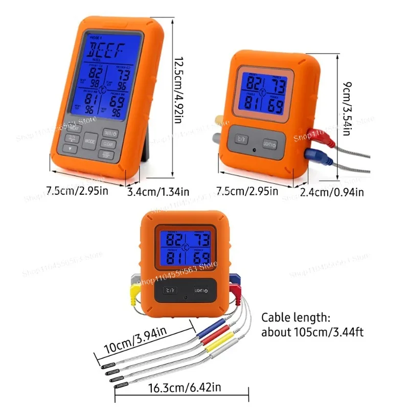 4 Probes Timer & Alarm Cooking Thermometer - Digital Food Thermometer for Oven Barbecue Meat