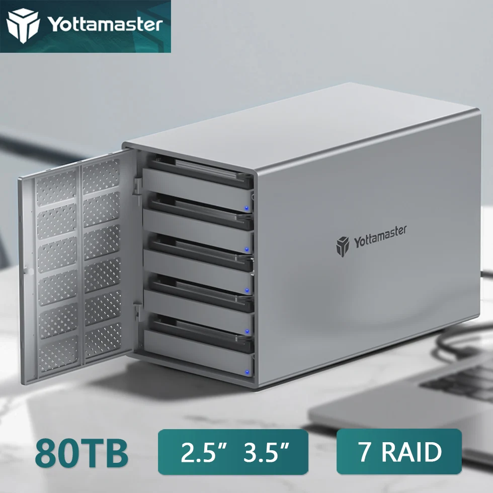 Yottamaster 2/4/5 Bay SATA SSD Enclosure 2.5 3.5 inch HDD RAID External Case USB 3.0 Dual Slot Hard Drive Disk Storage Box House