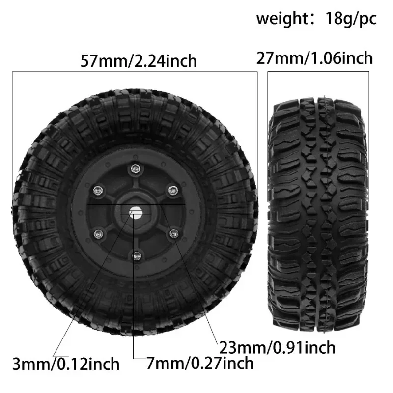 Beadlock Wheels and Tires w/ Extended Wheel Spacers for TRX-4M  HB CR18P R268 RC Crawler Car