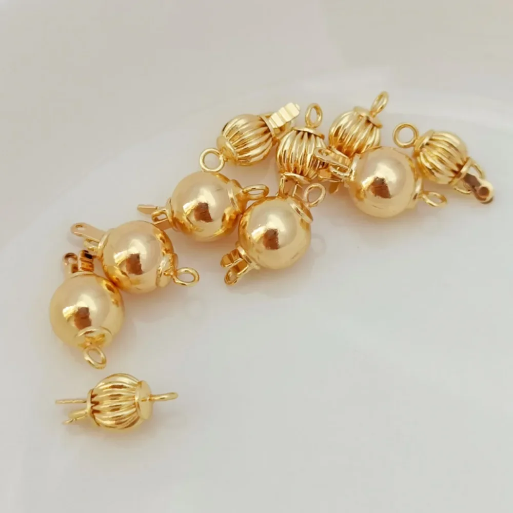 

14K Gold-plated Hollow Pumpkin Pearlescent Surface Round Bead Stick Buckle Bracelet Necklace Pearl Link DIY Accessory
