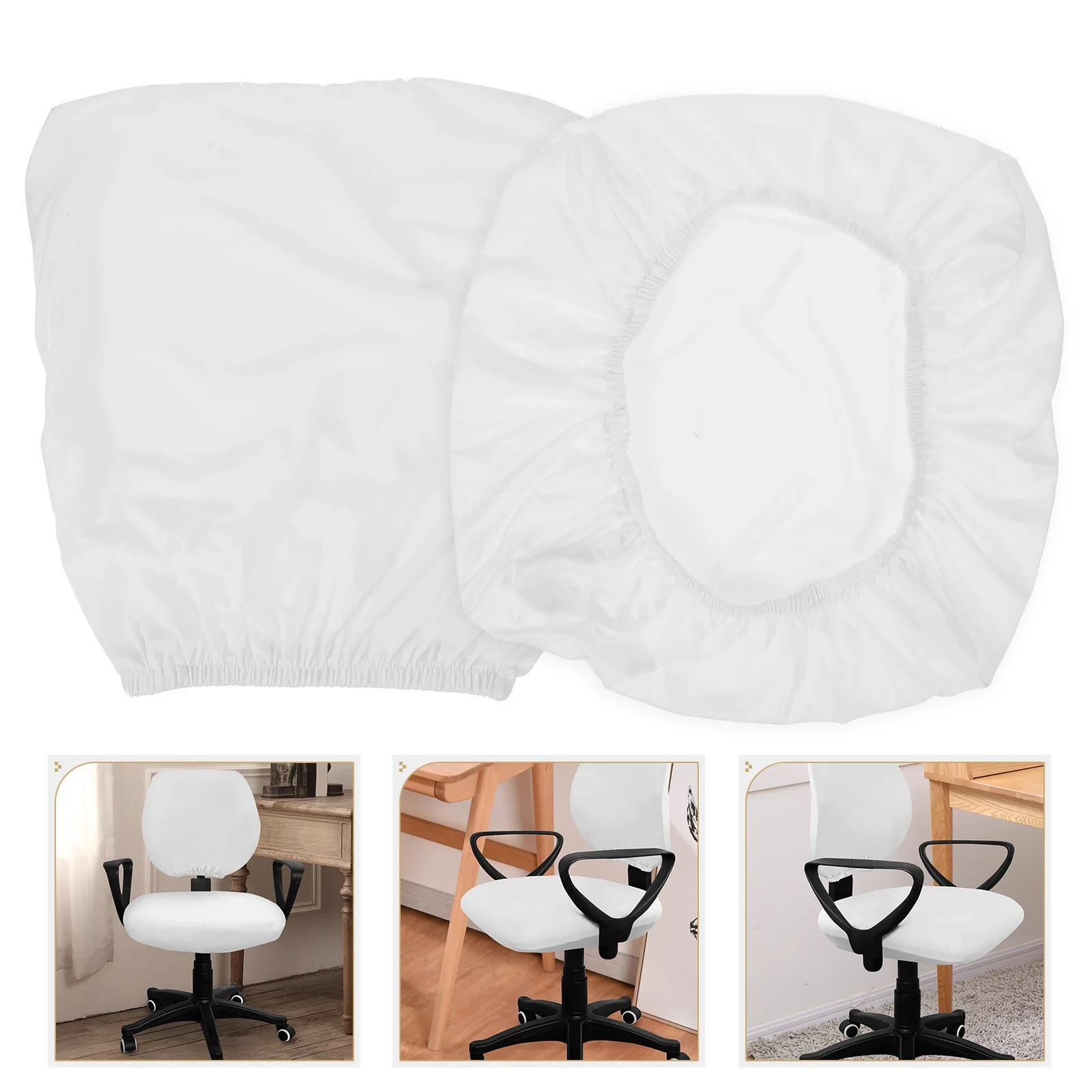 

Elastic White Solid Color Polyester Split Stretchy Chair Cover Removable Seat Protector for Office Hotel Party Use