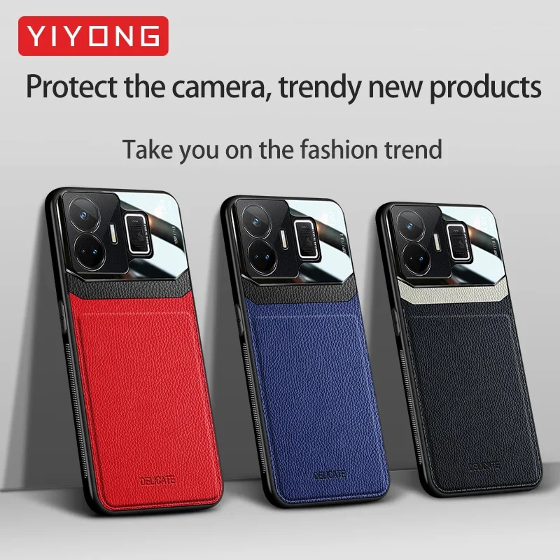 RealmeGT Neo5 Case YIYONG Soft Frame Leather Texture PC Cover For Oppo Realme GT GT3 Neo 5 3 Master Noe3 Shockproof Phone Cases