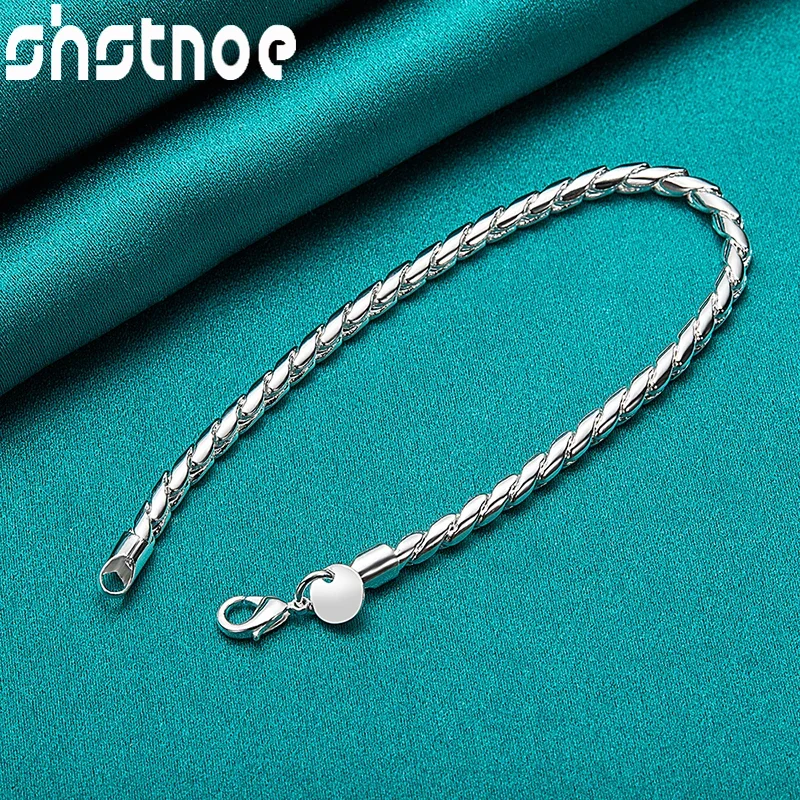 SHSTONE-pulseras de plata de ley 925 para hombre y mujer, cadena de serpiente de 4mm, accesorios de joyería con dijes de moda, regalos de fiesta de cumpleaños finos