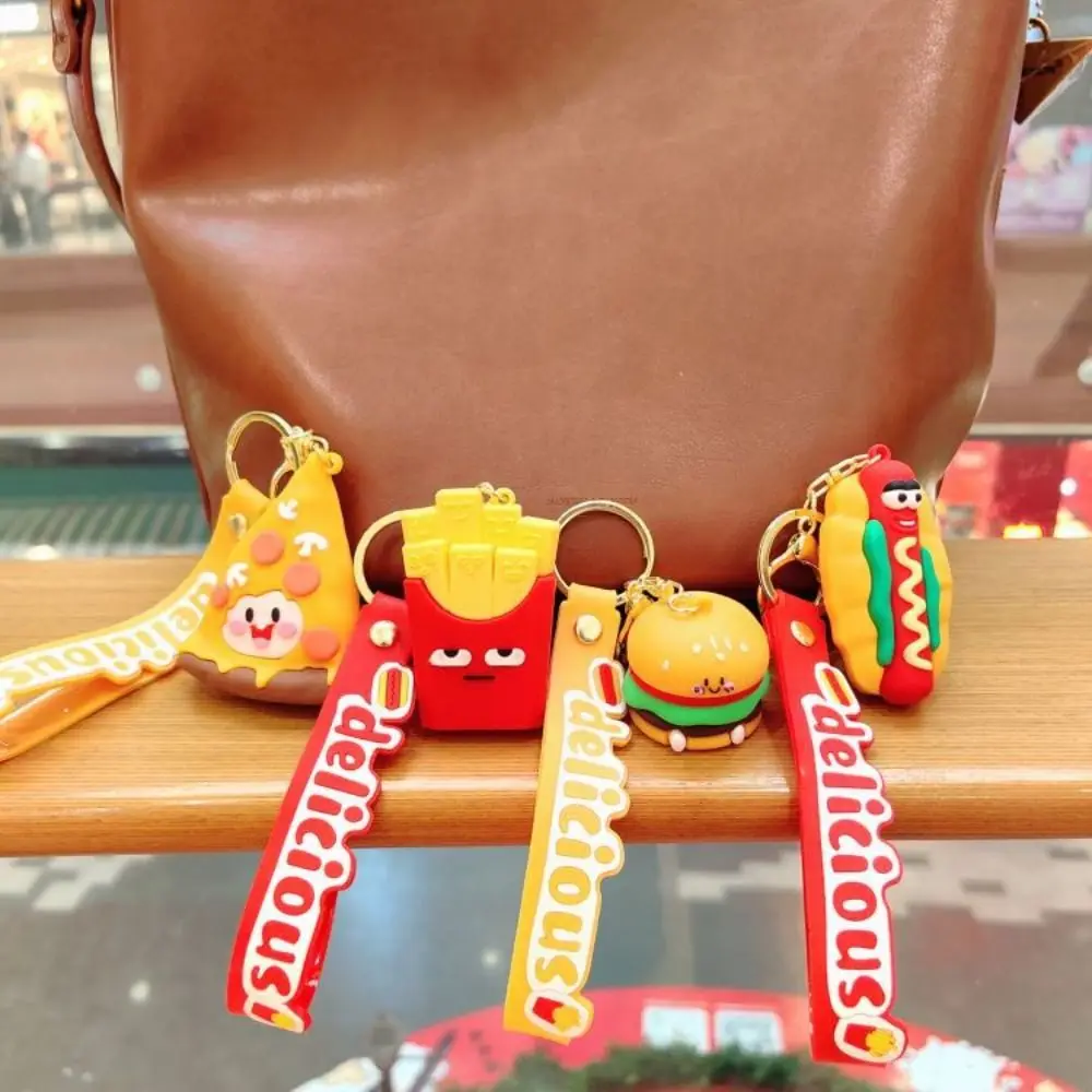 Creative Cute Expression Hamburg Key Chain French Fries Backpack Charms PVC Pendant Hot Dog Korean Style Bag Decoration Women