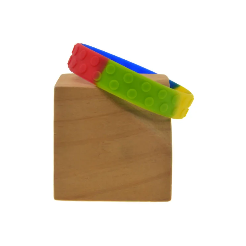 1 PC Youth Size Embossed Dot Pride Silicone Bracelet Rainbow Color Building Block Style Hand Band