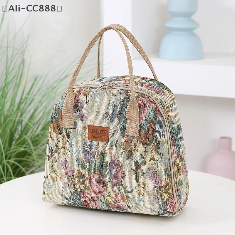 

Women‘s Large Capacity Lunch Bag Floral Print Aluminum Foil Canvas Tote Bento Food Carrier for Picnic & Office 〔CC88〕