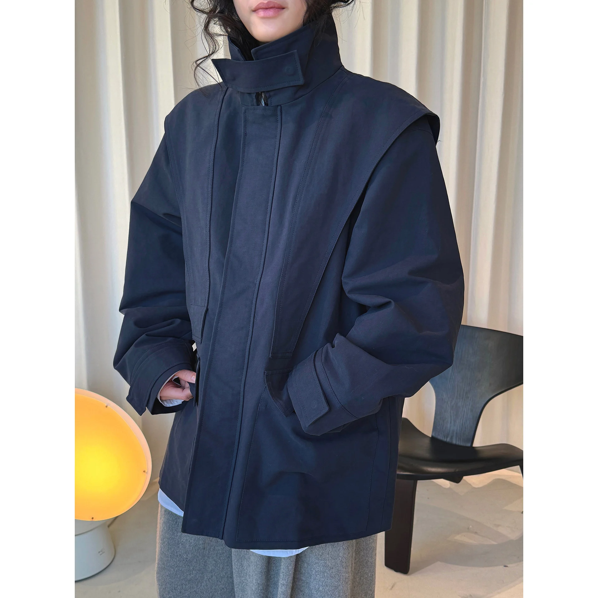 

Women Brief Cotton Zipper Cargo Jacket Navy