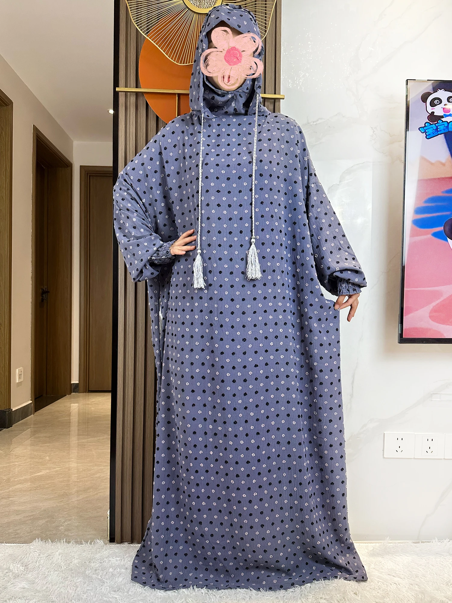 Latest Ramadan Women Abaya Two Hats Dubai Turkey Islam Prayer Clothes Sanding Cotton Fabric Dresses Islam Women Dress Kaftan