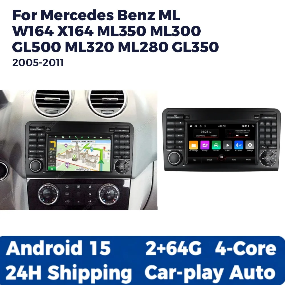 7Inch Wireless Carplay Android Auto For Mercedes Benz MLW164 X164 ML350 ML300 GL500 ML320 ML280 GL350 2005-2011 Car Radio Player