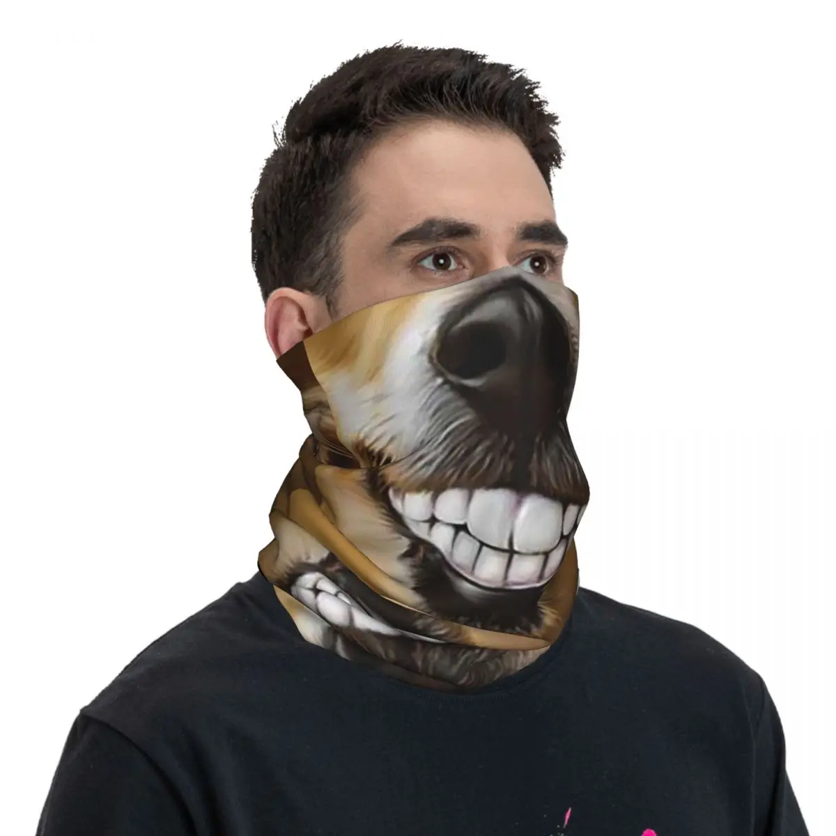 Funny Smiling Dog Face Bandana Neck Cover Printed Face Scarf Warm Cycling Scarf Outdoor Sports For Men Women Adult Washable