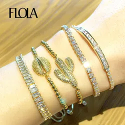 FLOLA Gold Plated Shell Cactus Bracelets For Women Copper CZ Crystal Tennis Bracelets Fashion Jewelry Gifts brtb86