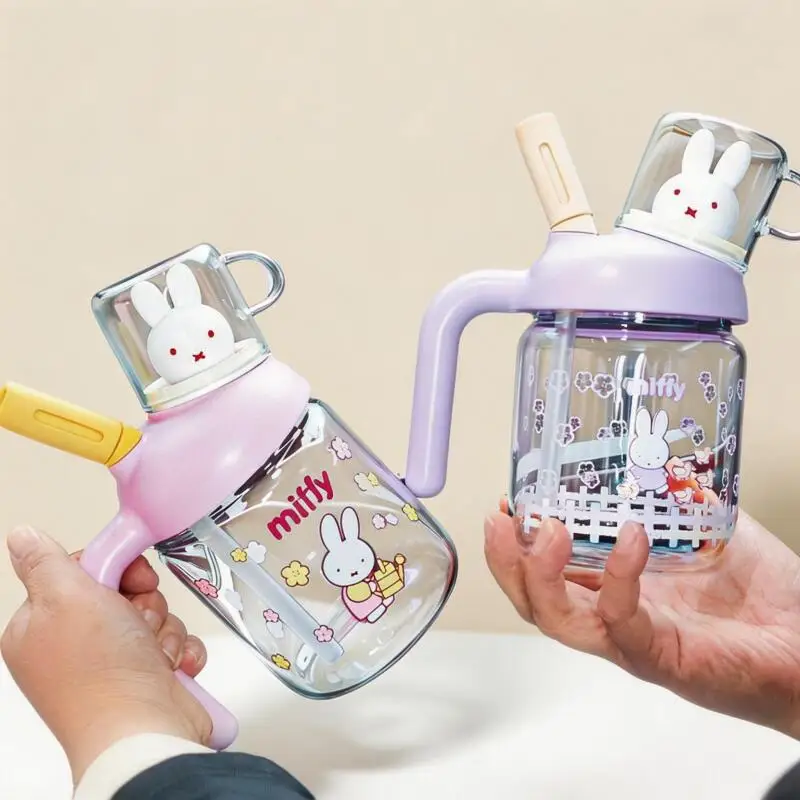 

Miffy Water Cup Kawaii Cartoon Miffy Girl High Looks High Borosilicate Glass Cup with Straw Office Cup Hand Held Gift