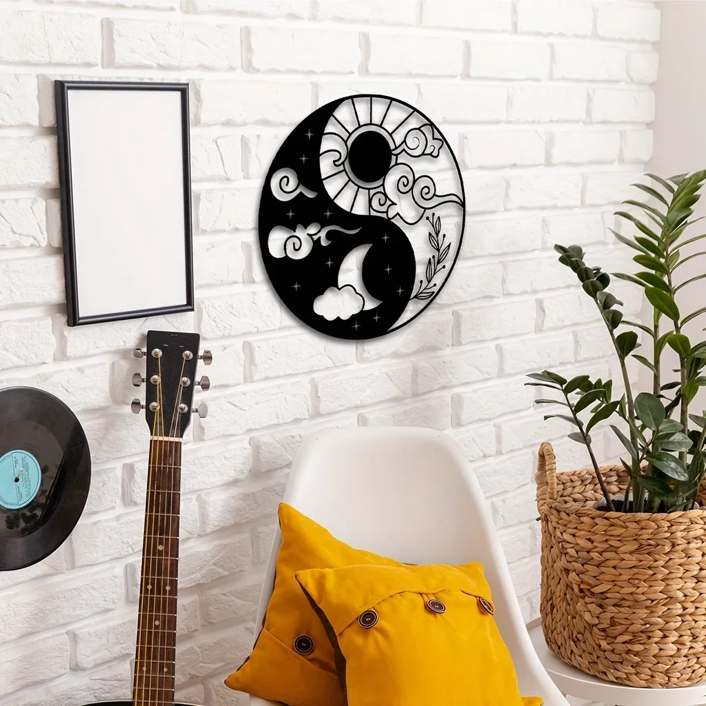 HelloYoung Metal Wall Decor, Natural Sun And Moon Metal Wall Decoration Home Office Decoration Holy Metal Wall Art Creative Gift