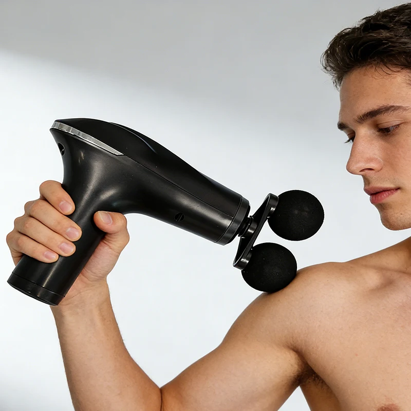 

Беспроводной импульсный массажный пистолет с двойными массажными головками: легкий массажер с глубокими тканями для снятия усталости.