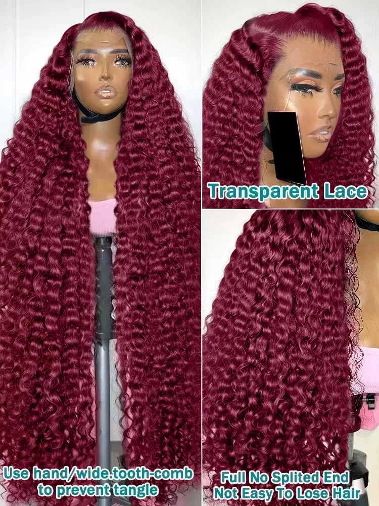 99J بورجوندي 30 32 40 بوصة موجة عميقة 13x6 الدانتيل شعر مستعار أمامي مجعد أحمر اللون 13x4 HD الدانتيل الشفاف أمامي الشعر البشري