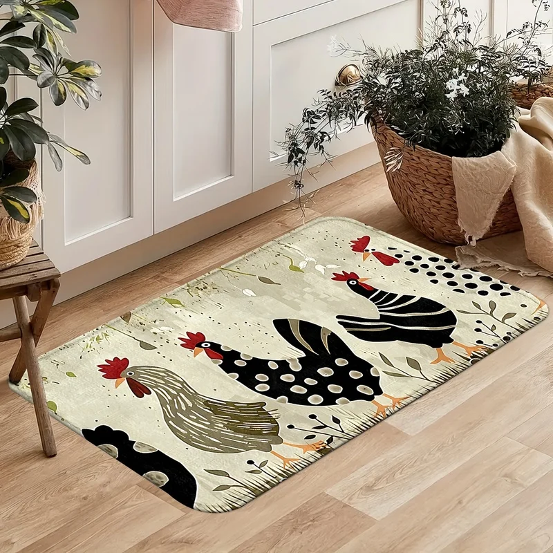 VIKAMA Cartoon Chicken Doormat, Non-Slip Soft Kitchen Mat, Anti-Fatigue Floor Rug for Home Office Laundry Decor