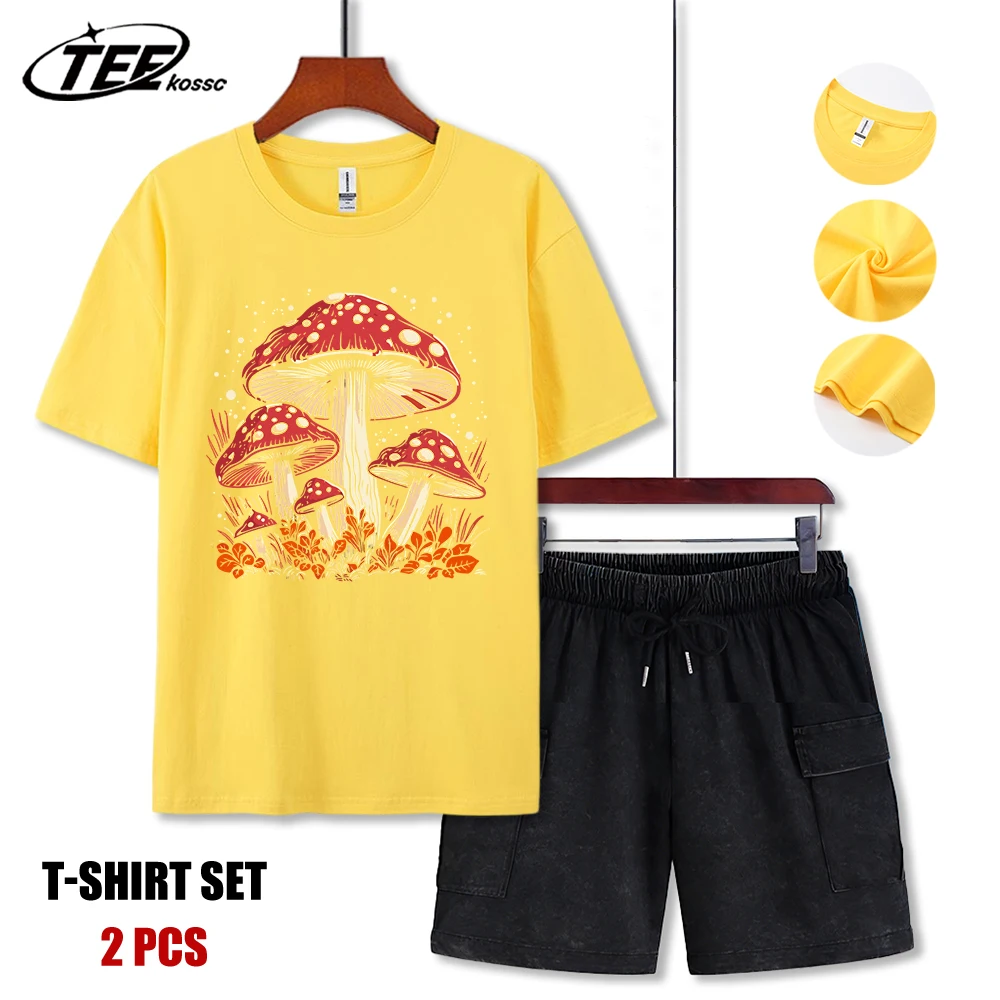 

Мужские футболки с графическим принтом «Красный гриб», хлопок, круглый вырез, короткий рукав, модный свободный крой, универсальная летняя одежда