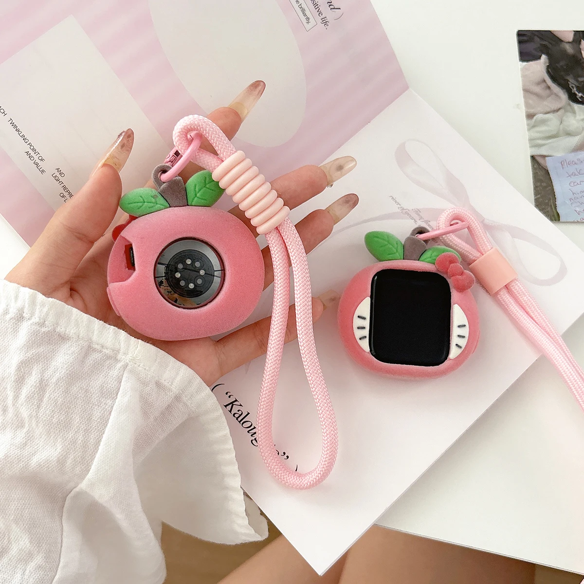 For Apple Watch S11 S10 S9 S8 SE Ultra 40 42 44 45 46 49 MM Watch Case Plucked peach Gift Fashion Lanyard Silicone Protective - view 3