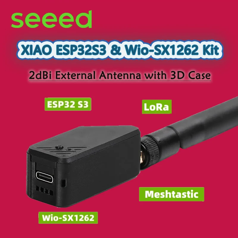 

Seeed XIAO ESP32S3 & Wio-SX1262 Kit for Meshtastic LoRa , 868MHz 915MHz, 2dBi External Antenna with 3D Case, WiFi, BLE, LoRa