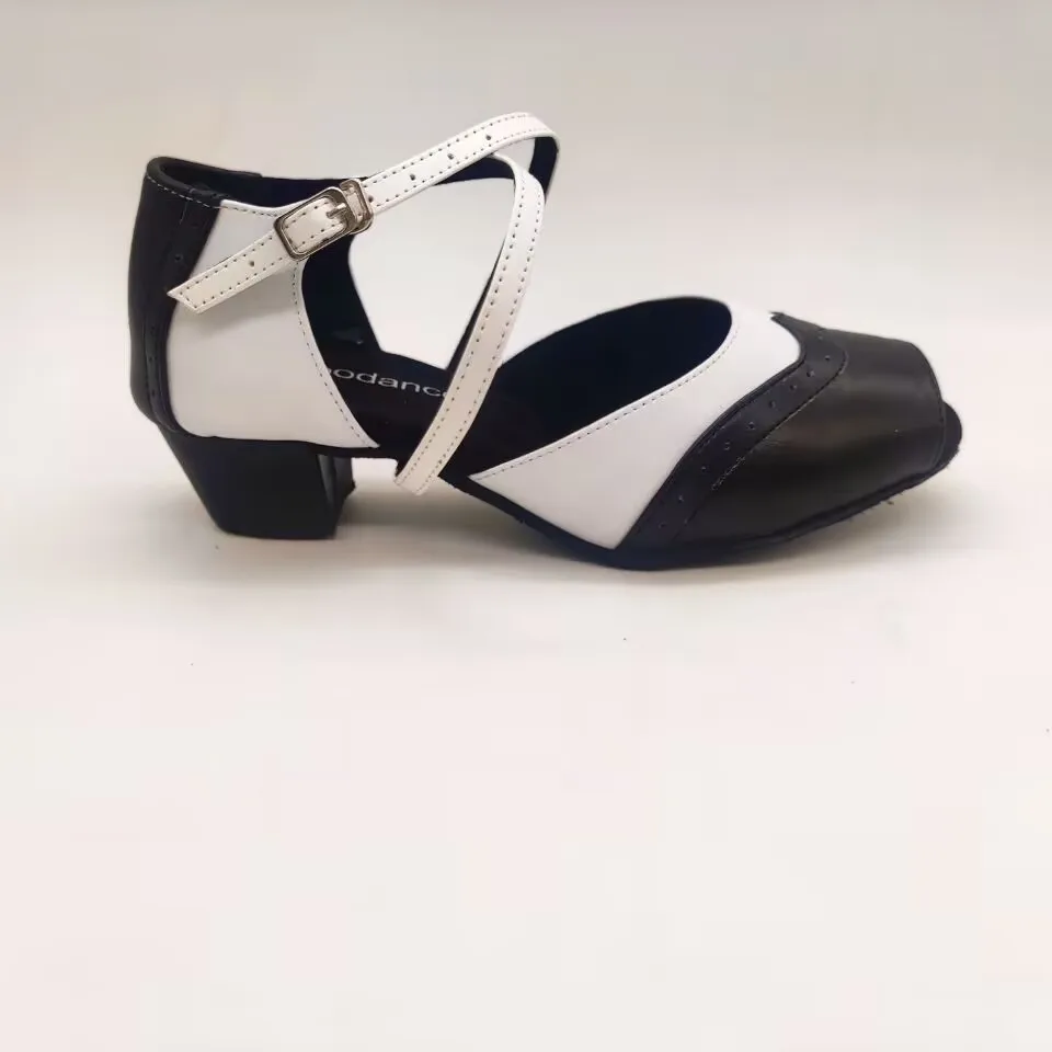Evkoodance DIY Practice Women Dance Shoes Black Leather Latin Ballroom Shoes Girls Latin Salsa Tango Party Dancing Shoes Factory