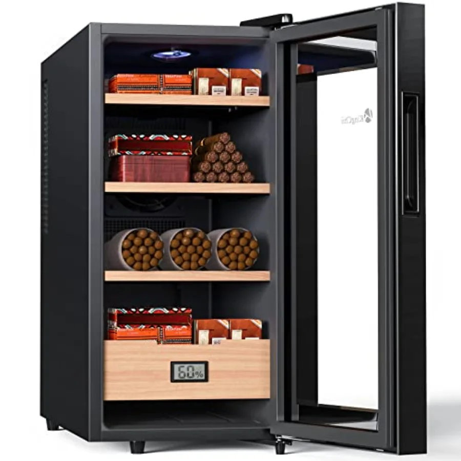 

26L Electric Cigar Humidor with Temperature Control Cabinet Featuring Spanish Cedar Wood Shelves and Built-in Hygrometer Drawer