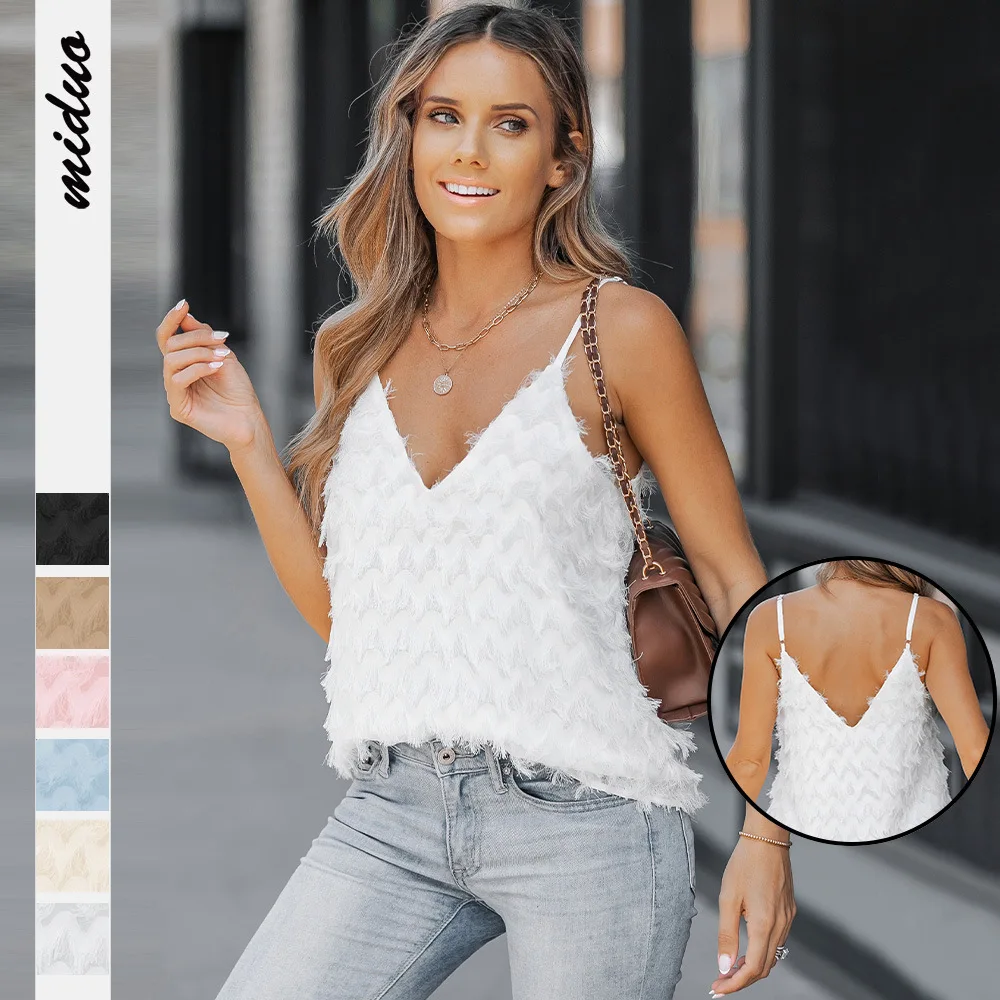 Hot selling commuting fur tassel pure desire camisole high-end women's clothing design sense top white crop sexy top y2k clothes