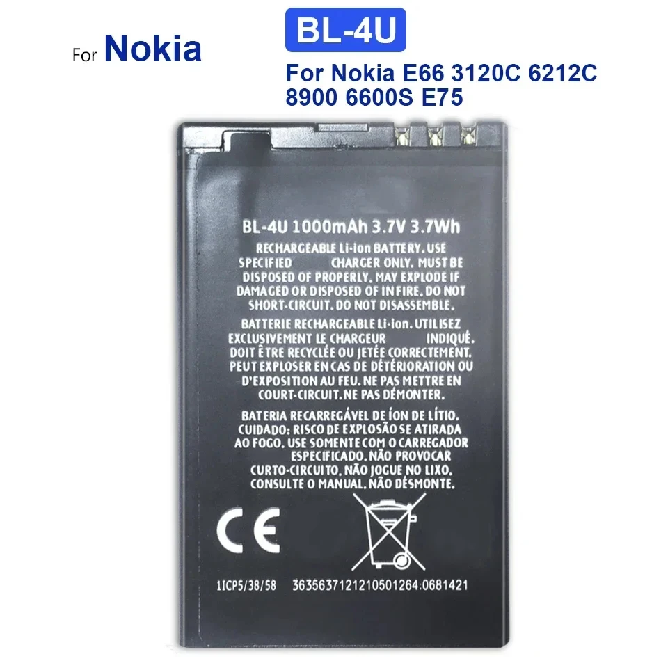 BL-4U BL-4J BL-5J Battery For Nokia C6 620 C5-03 5250 5330 E75 5530 5730XM 6212 E66 5800 5230 5228 C3 520 525 X6 200 201 302