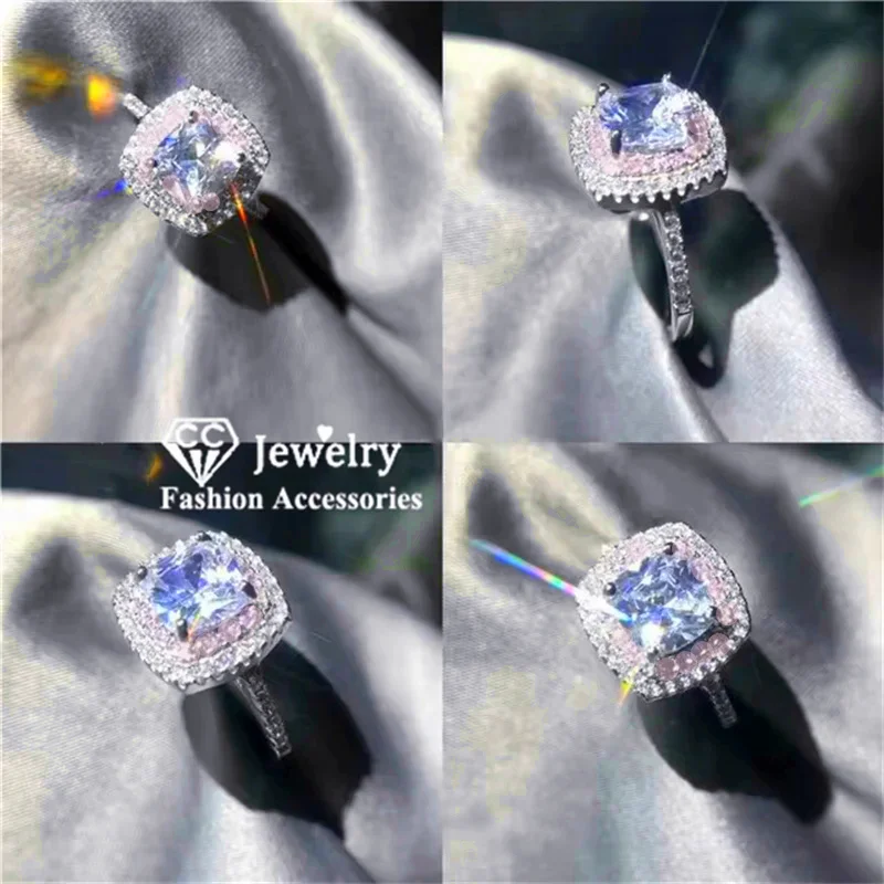 CC Marriage Wedding Rings For Women Fashion Accessory Square Shape White Cubic Zirconia Bridal Engagement Party Jewelry CC630