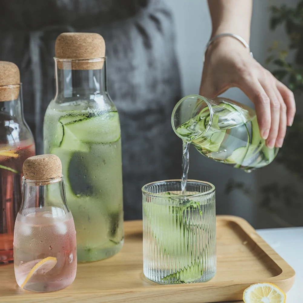 Transparent Glass Storage Jar With Cork Lid Bottle Sealed Tank Tea Can Coffee Beans Cereals Storage Tank Juice Milk Bottle