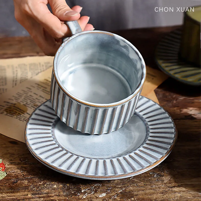 Classical Retro Style Ceramics Coffee Cup with Saucer Spoon One set Home Office Cafe Coffeeware Hot Drinks Milk Tea Mug Cup