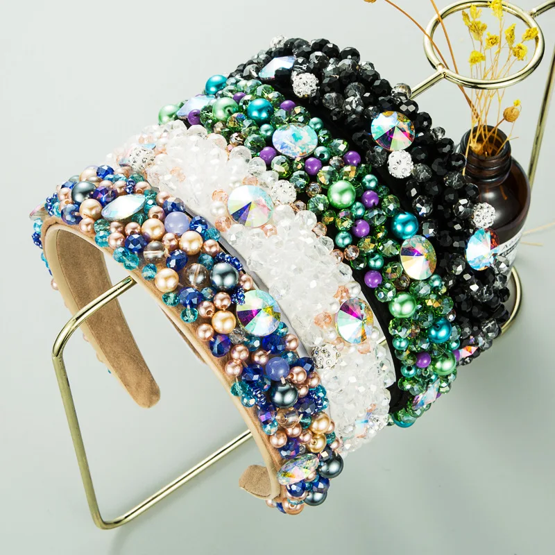 

New fashion personality Internet celebrity crystal series beaded headband fabric diamond catwalk headband hair accessories whole