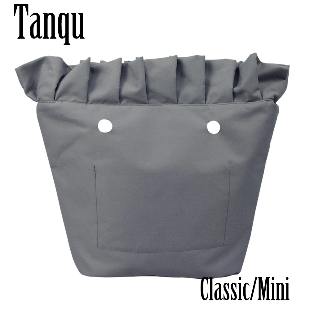 Tanqu new Frill Pleat Soild Fabric Waterproof Inner Lining Insert Zipper Pocket for Classic Mini Obag Inner Pocket for O Bag