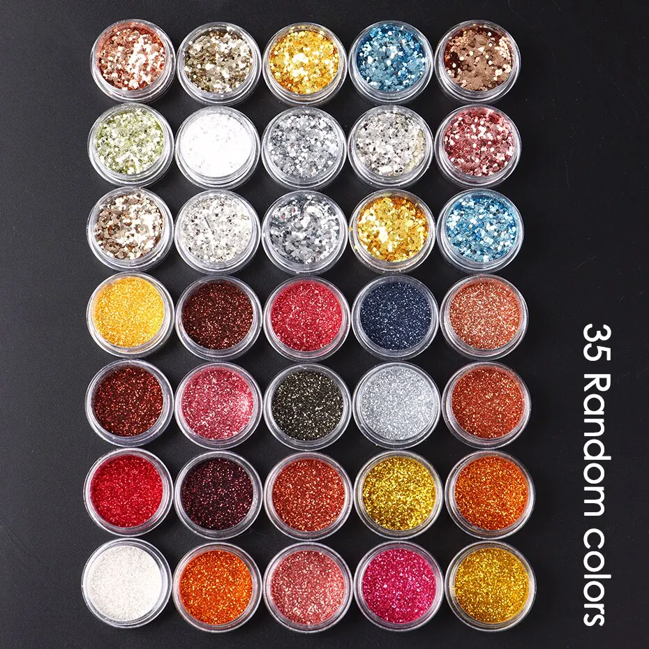 35pcs Nail Art Powder Glitter Sparkling Gold Silver Chrome Sandy Powder Nails Sequins Flakes Dipping Dust Decorations Manicure