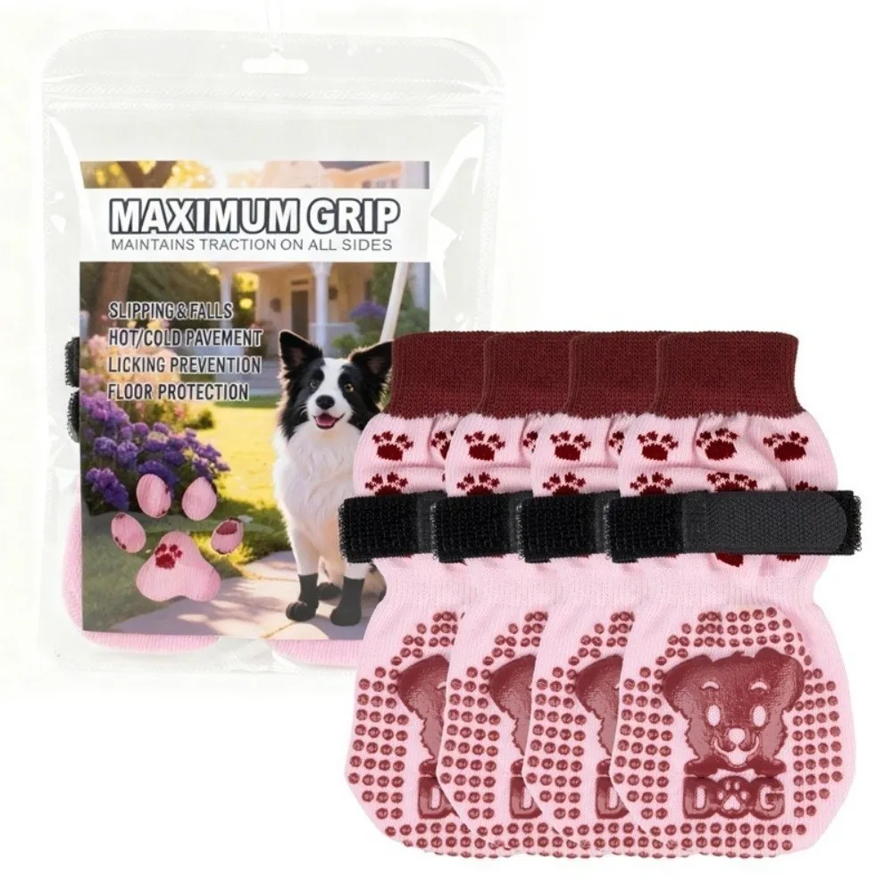 1 Set Non Slip Outdoor Dog Sock Dirt Resistant Wear Resistant Dog Paw Sock Elastic Hook and Loop Fastener Stretch